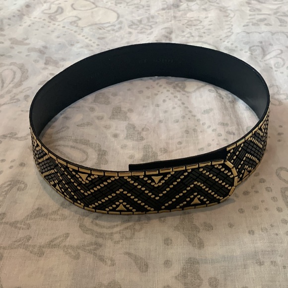 Vintage St John Chevron Black Gold Belt Sz 6 - Picture 1 of 8